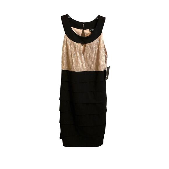 EnFocus Dress Studio Size 8P Semi Floral Sleeveless Gold Black Tiered - Picture 1 of 10